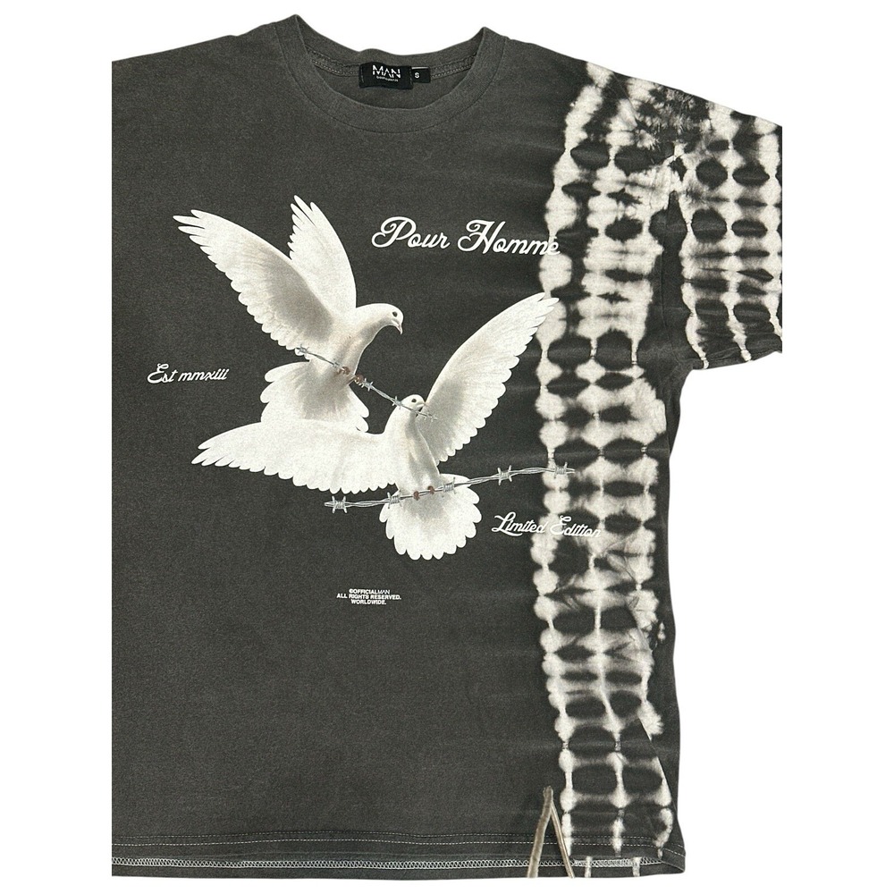 BoohooMAN "Pour Homme" Limited Edition Men's Gray Graphic T-Shirt Size S Cotton